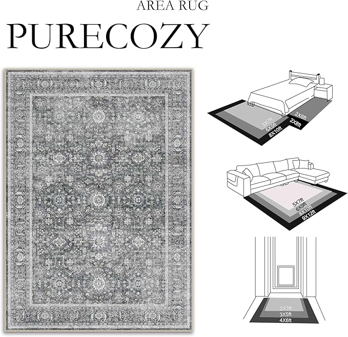 Blue 3x5 Area Rug Non Slip Vintage Office Entryway Rug Distressed Machine Washable Kitchen Carpet Retro Traditional Floral Accent Throw Door Mat for Bedroom Bathroom Dining Living Room