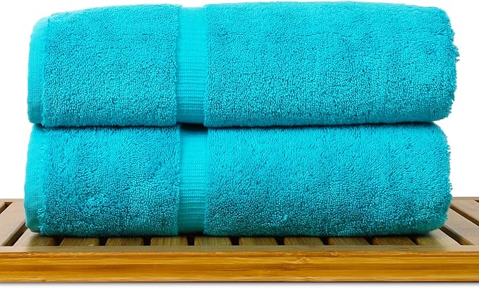 Luxury Hotel & Spa Collection Highly Absorbent, Quick Dry 100% Turkish Cotton 700 GSM, Eco Friendly Towel, for Bathroom Dobby Border Soft Bath Towel Set 27 X 54 (Aqua Blue, Bath Towels - Set of 2)