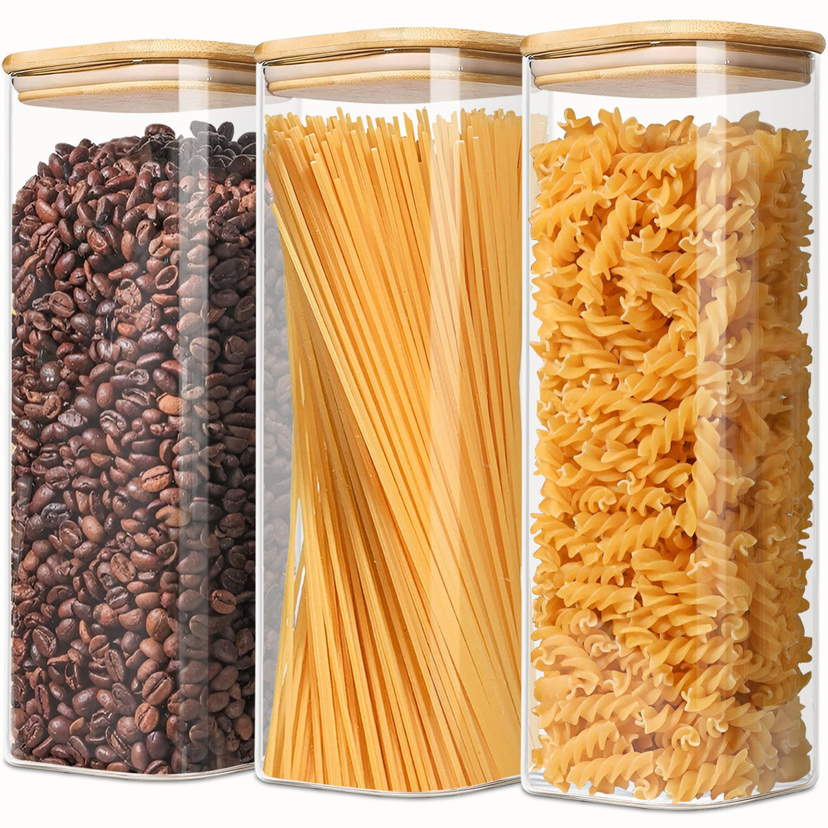VIEWELLD 1.5Qt Round Glass Jars, food storage,Set of 3 for Cookie,Sugar,Coffee