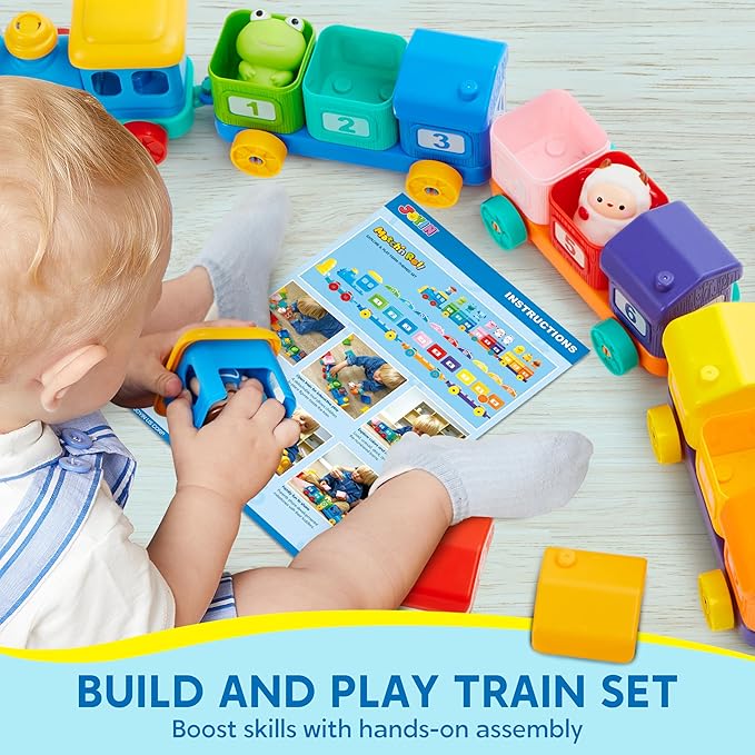 Play-Act Learning Toy for Toddlers 1 2 3 Years Old, Counting, Matching & Sorting Montessori Learning Farm Train Including 9 Farm Animals, Easter Basket Stuffers Birthday Gift for Baby Boys Girls