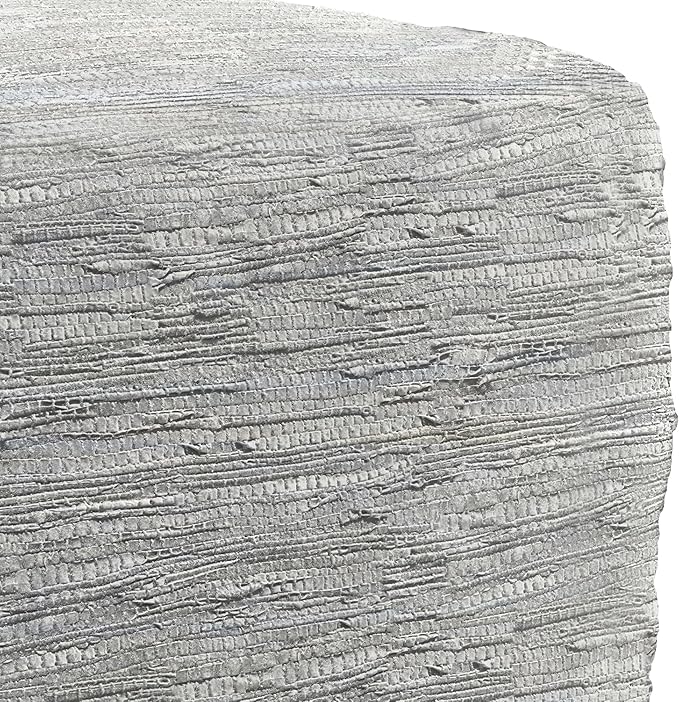 SIMPLIHOME Fredrik Boho Square Pouf in Cream Woven Genuine Leather for the Living Room, Bedroom and Kids Room