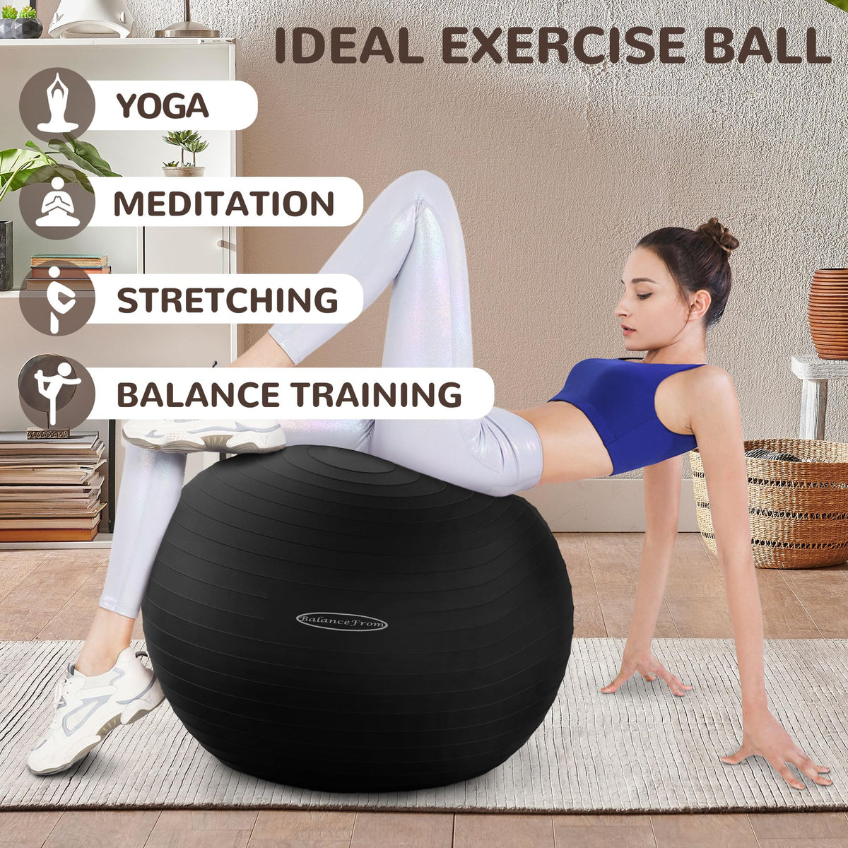 Fitvids Unisex Adult 34-inch, XXL Exercise Ball, Black, 78-85cm XXL US