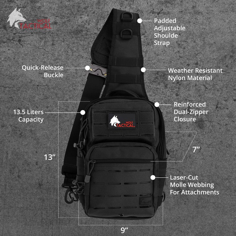 WOLF TACTICAL Men’s EDC Sling Bag - Concealed Carry, Laser-Cut MOLLE, Lightweight, Green