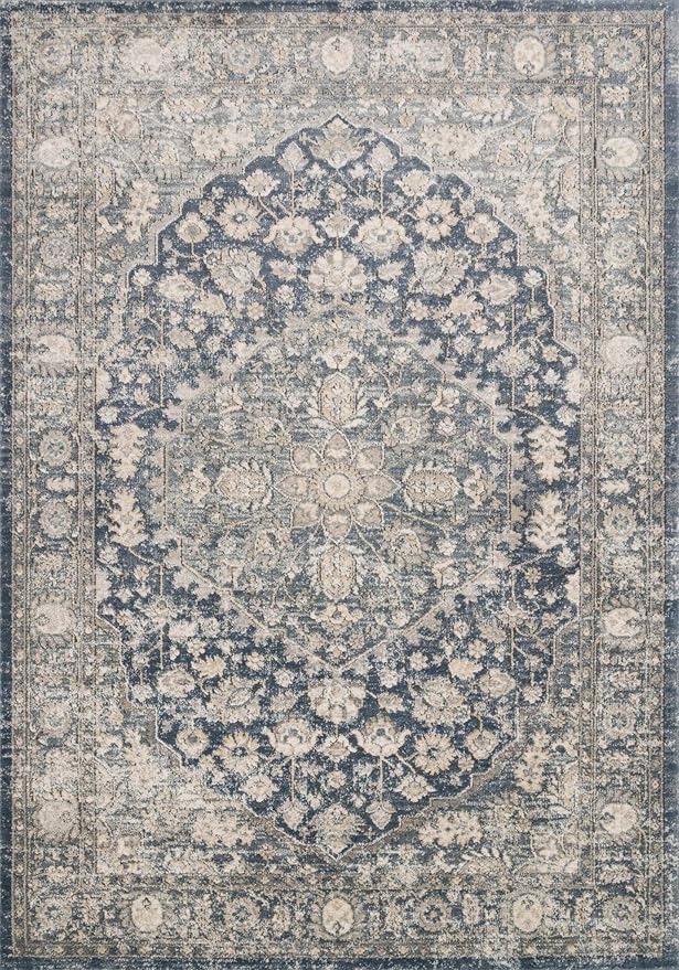 Loloi Teagan Collection TEA-01 Denim/Mist 5'-3" x 7'-6" Area Rug, Large, Soft Neutral Rug, High-Traffic for Living Room, Bedroom, Home Office, Dining Area