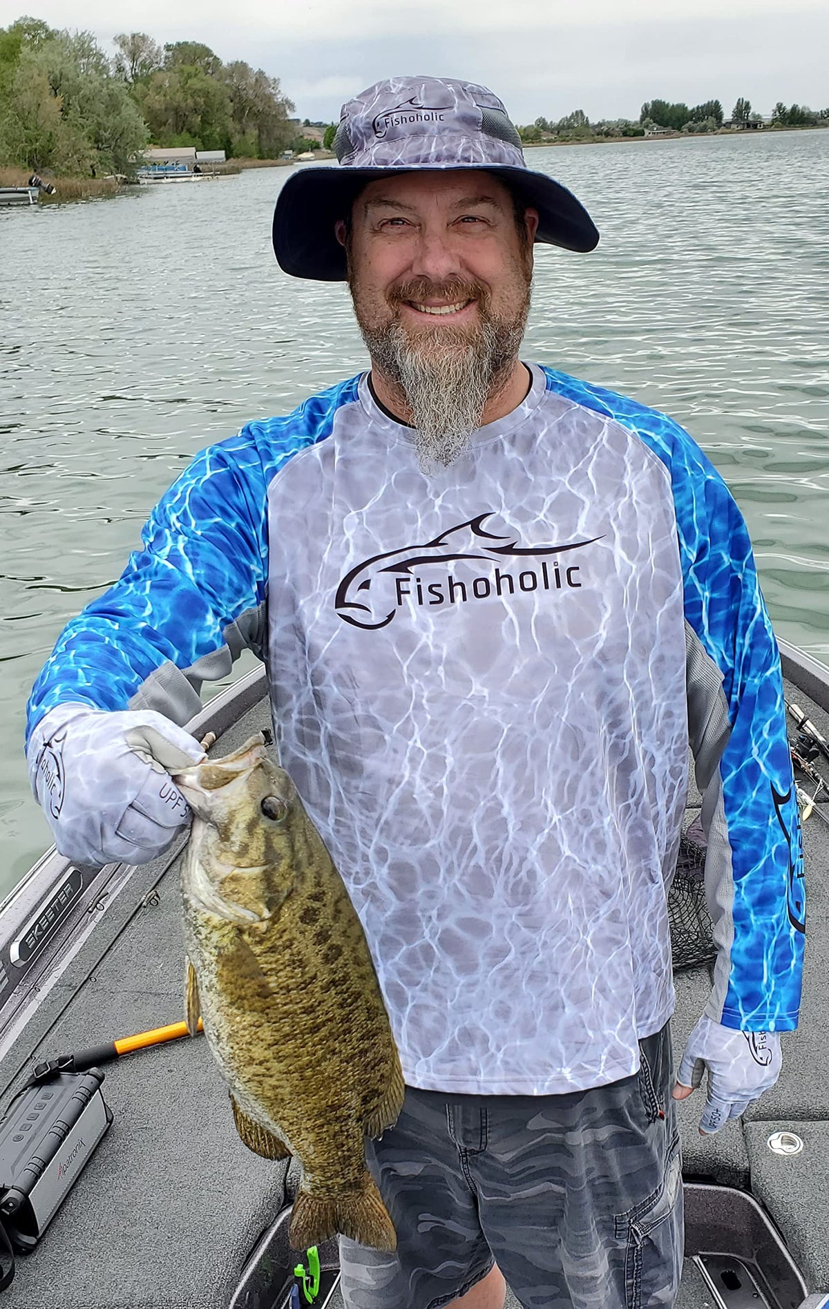 Fishoholic Fishing Hat - UPF50+ Sun Protection Wide Brim Bucket Hat with Straps
