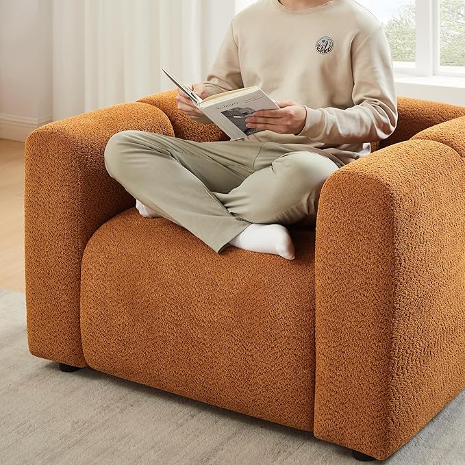 VANOMi Living Room Furniture Sets Include 95" Sofa & 42" Armchairs, Boucle Upholstered Oversized Couch with Pillows, Living Room Furniture Set for Bedroom Apartment (Curry, 1 Sofa+1 Chair)
