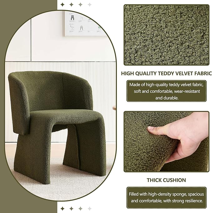 Barrel Dining Kitchen Chairs Set of 2, Modern Mid Century Living Room Chairs Upholstered Round Backrest Accent Side Chairs Comfortable for Dining Room, Cafe,Green
