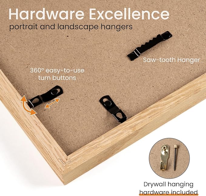 Axeman 12x18 Poster Frame | Solid Oak Wood 12 x 18 Picture Frame With Mat for 8.5x11 | 18''x12'' Wood Frame | Tempered Glass and Hanging Hardware Included Home Wall Decor Hanging Frame | Natural