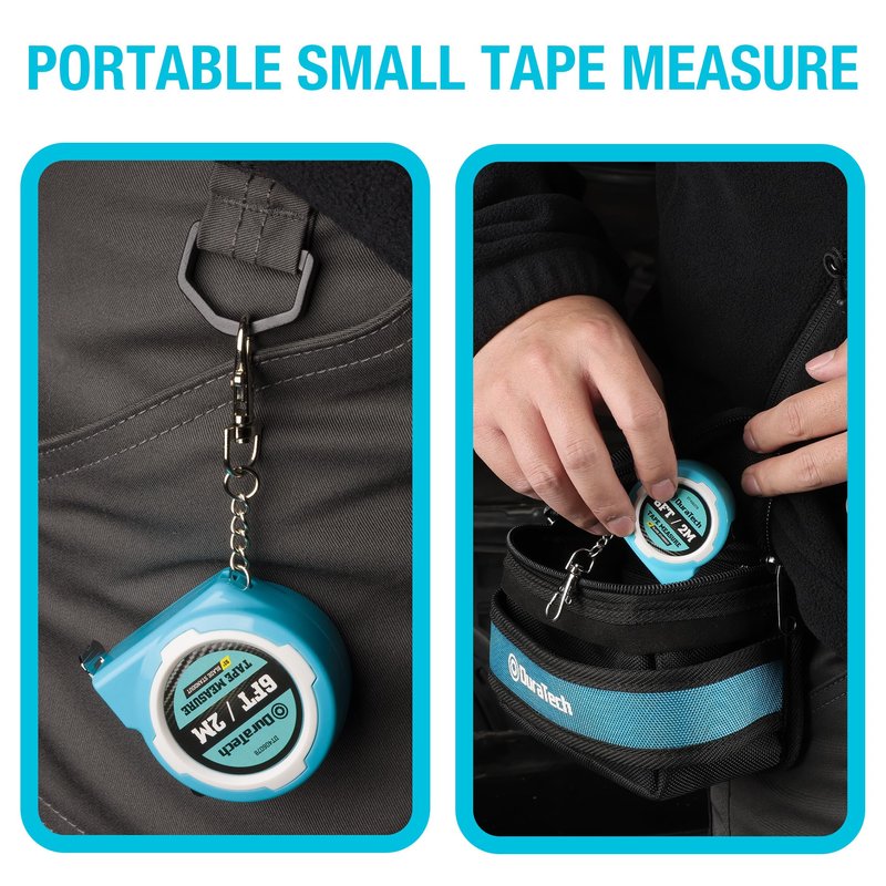 DURATECH Mini Tape Measure, 2 PCS 6FT Inch/Metric Small Tape Measure, Retractable Easy Reading Keychain Measurement Tape, Pocket Size Small Tape Measure for Engineer, Portable, ABS Protective Casing