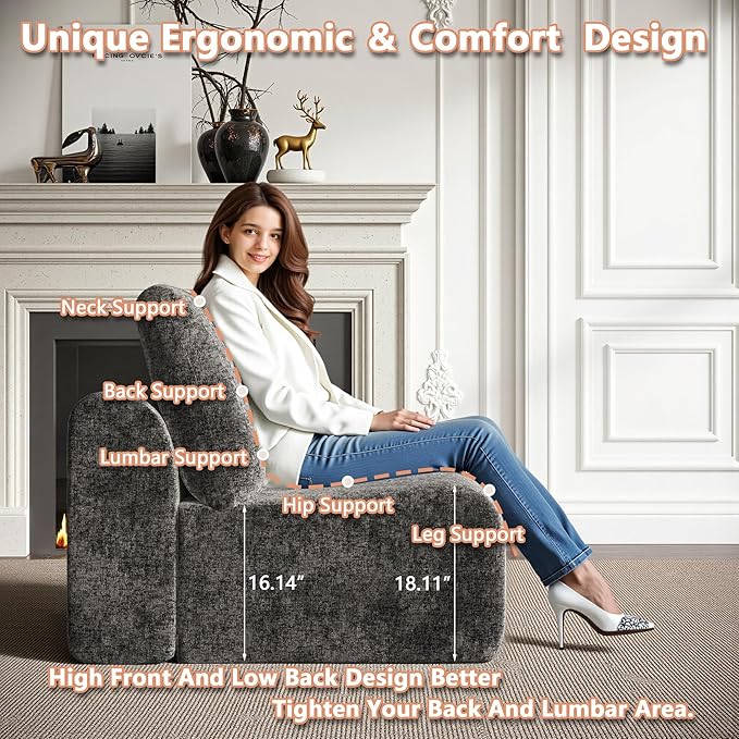 EASE MOOSE Cloud Couch Sectional Sofa, Large L-Shaped Oversized Modular Couch for Living Room, Minimalist Boneless Convertible Couches with Ottoman, 5-Seat Deep Sofa for Bedroom, Chenille (Dark Grey)