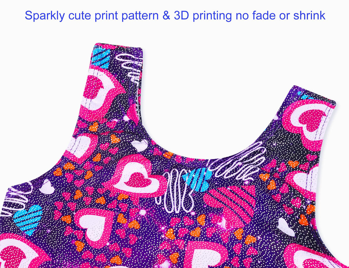 Domusgo Girls Gymnastics Leotards Size 7-8 Years Sparkle Heart Love Biketard with Shorts Fitted Ballet Outfits