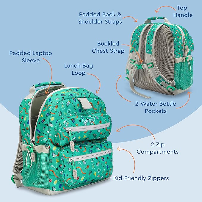 Bentgo® Kids 14” Backpack Set With Kids Prints Lunch Box (Bug Buddies)