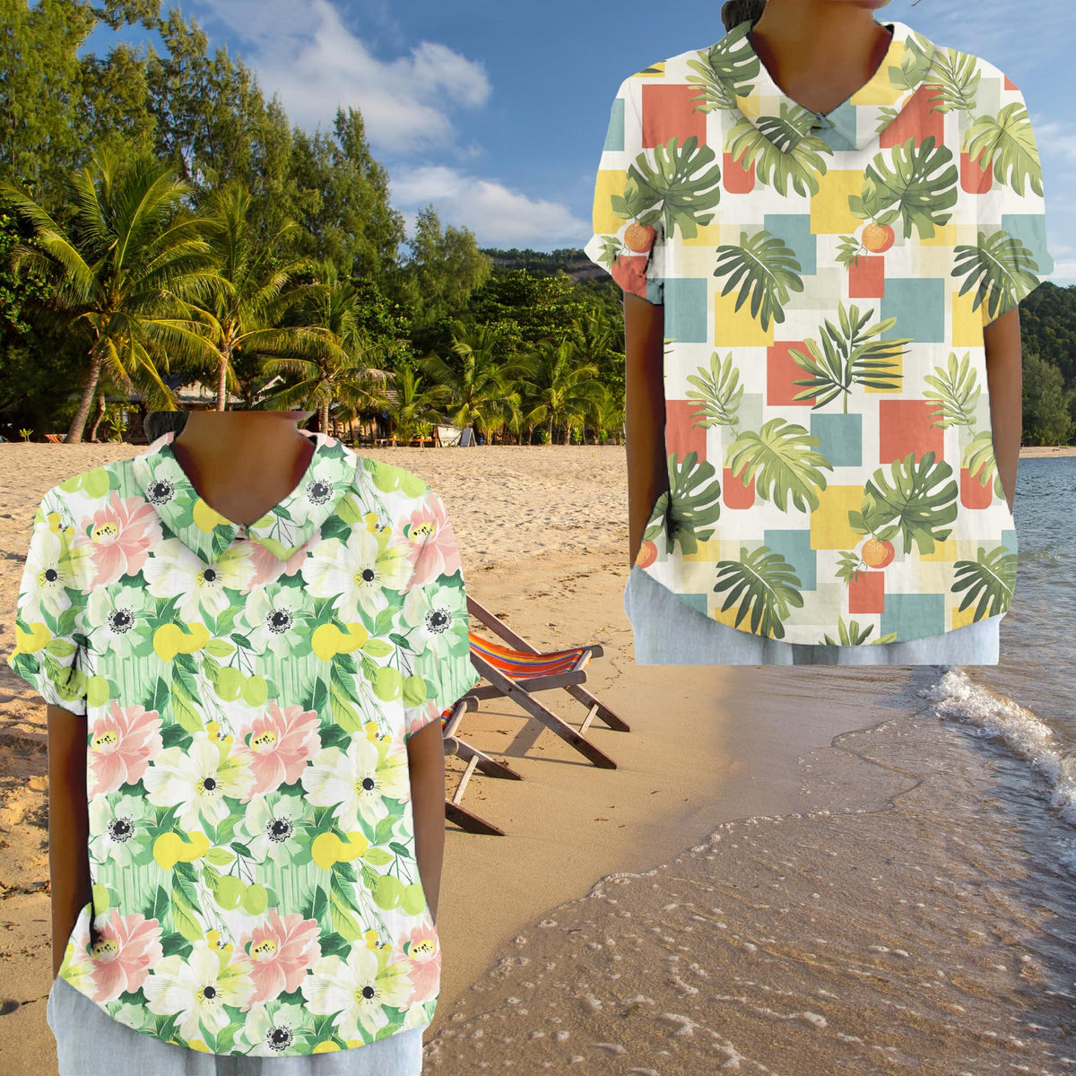 Summer Hawaiian Style Casual Shirts for Women Comfy Lightweight Short Sleeve Tee Flowy Collared Neck Trendy Top