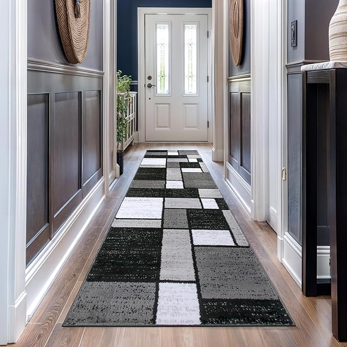 Rugshop Contemporary Modern Boxes for Hallway,Living Room,Bedroom,Kitchen Non Shedding Carpet Runner Rug 2'7" x 10' Gray