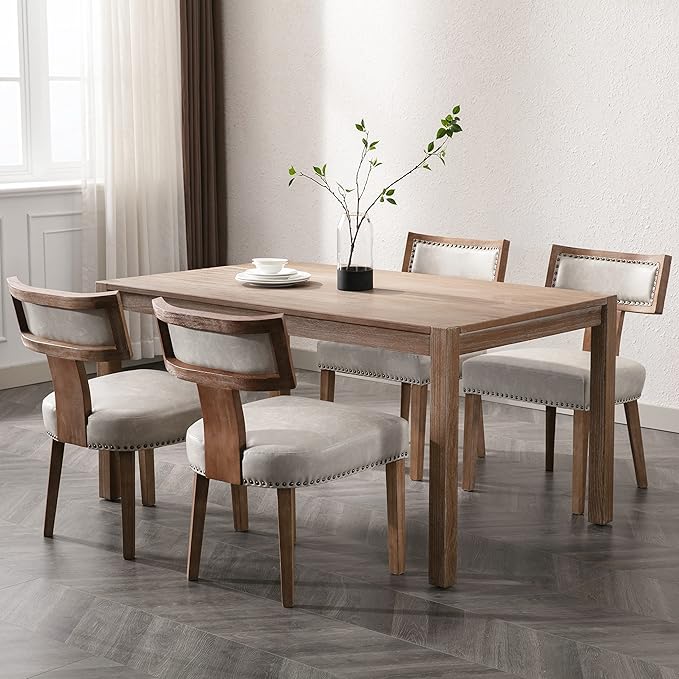 Mid Century Modern Dining Chairs Set of 2 PU Leather Upholstered Kitchen Side Chairs with Nailhead Trim, Modern Kitchen Armless Solid Wood Dining Chairs, Grey