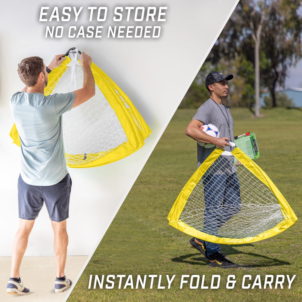 GoSports Team Tone 4 ft x 3 ft Portable Soccer Goal for Kids - Pop Up Net for Backyard - Yellow