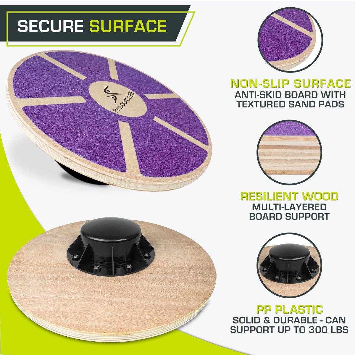 ProsourceFit Wooden Balance Board Non-Slip Wobble Core Trainer 15.75in (39.5cm) Diameter with 360 Rotation for Stability Training, Full Body Exercises, Physical Therapy, Blue