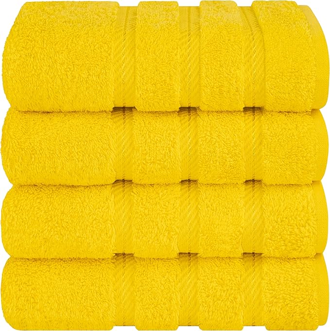 American Soft Linen Luxury Hand Towels for Bathroom, 600 GSM 100% Cotton Turkish 4 Piece Hand Towel Set, 600 GSM Hand Face Towels for Kitchen, Yellow Hand Towels
