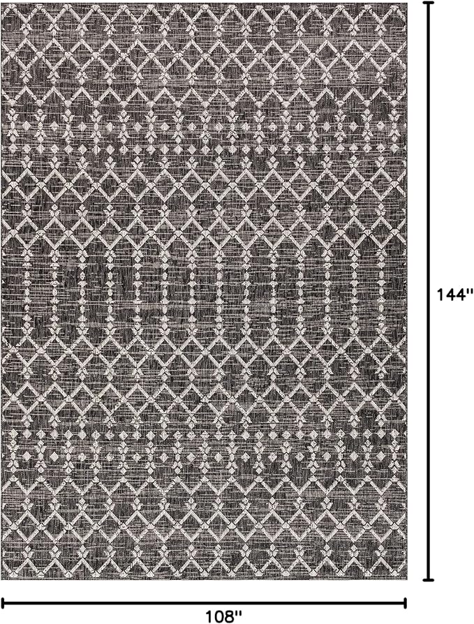JONATHAN Y Moroccan Geometric Indoor Outdoor Area Rug 9X12 Black/Gray, Ourika Textured Weave for Backyard, Patio, Porch, Easy-Cleaning, High Traffic, Pet-Friendly, Non-Shedding (SMB108F-9)