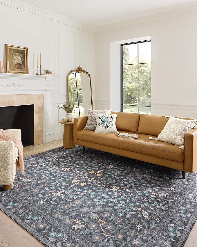 Loloi Rifle Paper Co. Maison Collection MAO-01 Nightingale Black 2'-6" x 12'-0", .19" Pile Height, Runner Rug