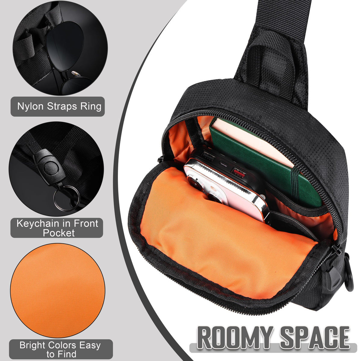 DEYACE Mini Mens Sling Bag with Premium YKK Zippers, Lightweight Small Crossbody Chest Purse Bag for Hiking Travel Work Daily Use