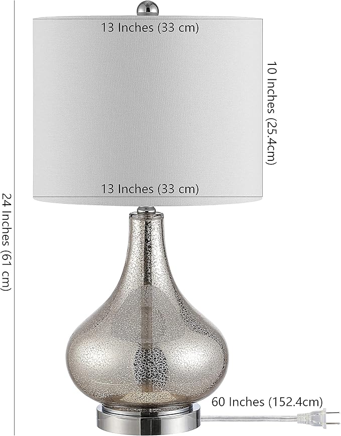 SAFAVIEH Lighting Collection – Brooks Modern Silver Glass 24-Inch Table Lamp, LED Bulb Included, Bedroom Living Room Home Office Nightstand Desk (TBL4254A)