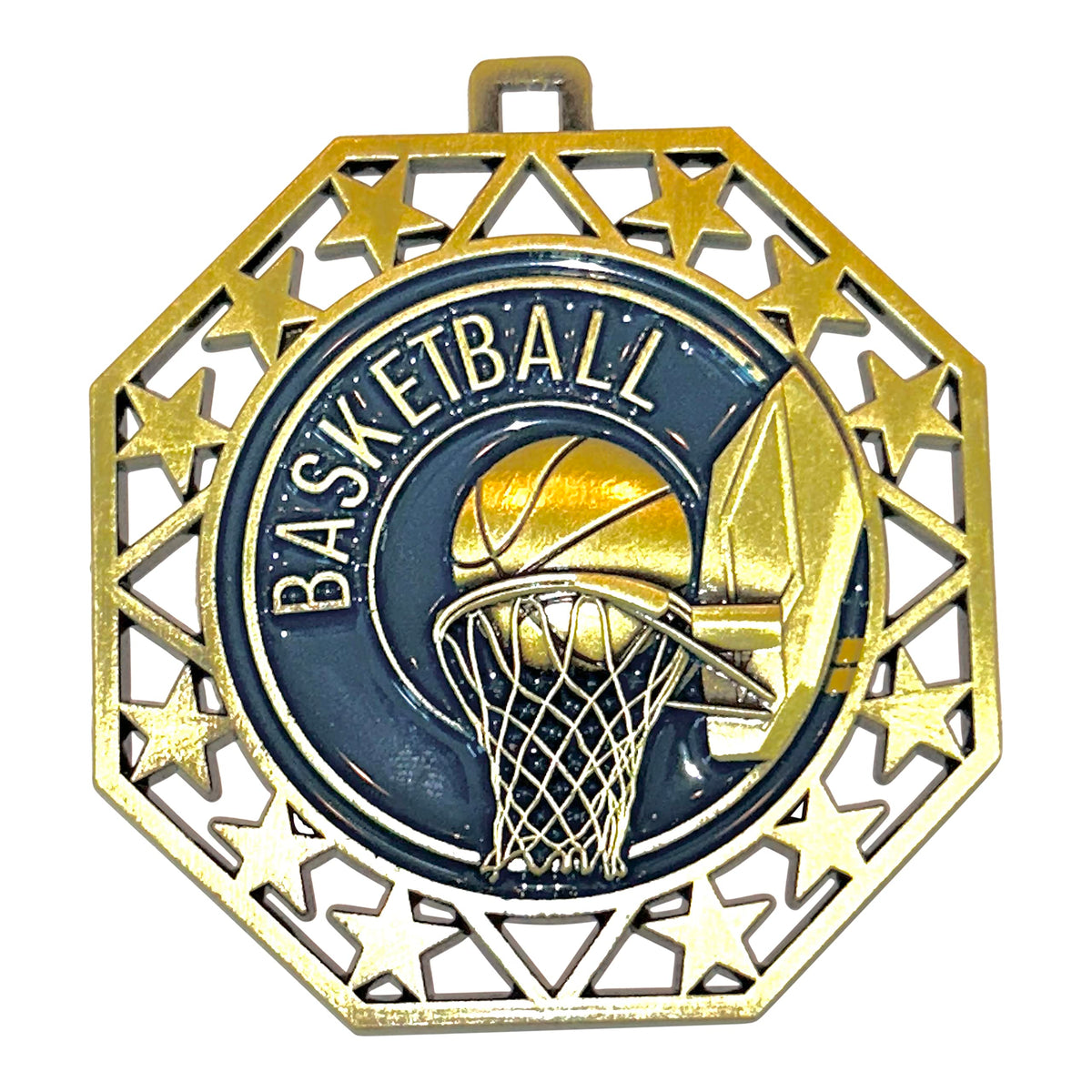 Express Medals Basketball Gold Medals Trophy Award with Neck Ribbons EMDC214BB - (Pack of 10)
