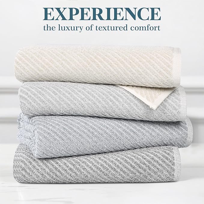 Superior Amelia Viscose Cotton Blend Medium Weight Bath Sheets, for Bathroom, Shower, Spa, Plush, Quick Dry, Ultra-Soft Towels, Essentials, Ribbed Design, Oversized Towels, Set of 2, Platinum