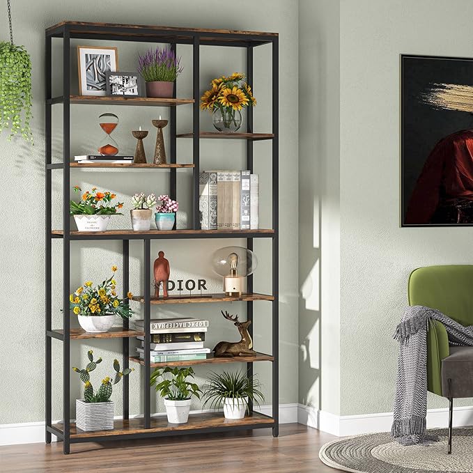 Tribesigns 79 inches Tall Bookshelf Bookcase, 8-Tier Staggered Bookcase, Modern Freestanding Open Book Shelves, Wide Wood Etagere Shelving Unit Display Shelf for Living Room