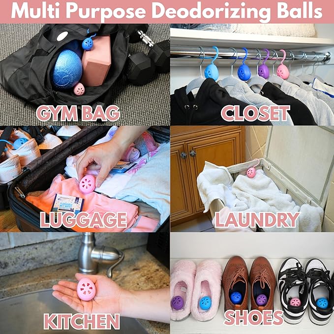 Air Jungles Shoe Deodorizer Balls 6 Ct, Honey Peach Scent, Odor Remover Balls for Sneakers, Gym Bags, Lockers, Closets, Hampers, and Drawers, Essential Oil Provides Natural Freshness