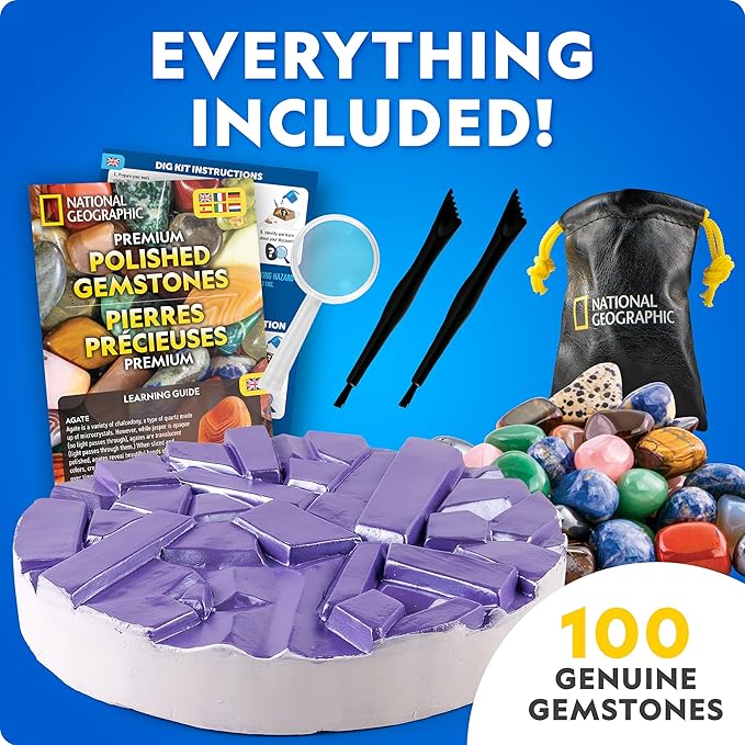 National Geographic Gigantic Gemstone Dig Kit – Excavate 100 Real Gems from a Giant Dig Brick, Gem Mining Kit for Kids, STEM Rock Collection Activity, Includes Tools & Learning Guide