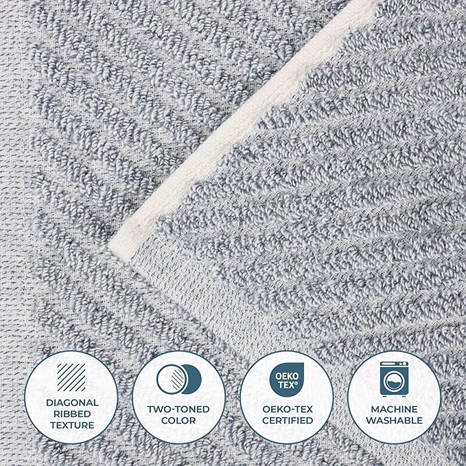 Superior Amelia Viscose Cotton Blend Medium Weight Towels, for Bathroom, Shower, Spa, Plush, Quick Dry, Ultra-Soft Towels, Bath Essentials, Ribbed Design, 8 Piece Assorted Towel Set, Denim Blue