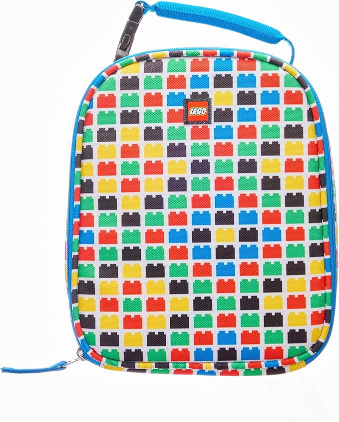 LEGO Kids Classic Heritage Lunch Box, Insulated Soft Reusable Lunch Bag Meal Container for Boys and Girls, Perfect for School or Travel, Meal Tote Keeps Food Cold, Checkered Brick