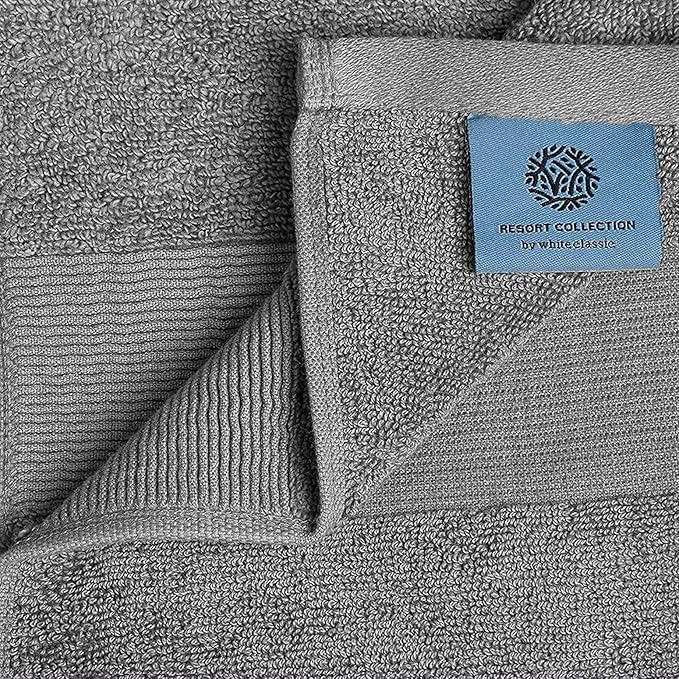 White Classic Resort Collection Soft Bath Towel Set | Luxury Hotel Plush & Absorbent Cotton | 2 Bath Towels, 2 Hand Towels and 4 Washcloths [8 Piece, Smoke Grey]