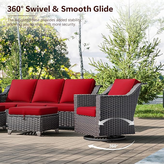 Outdoor Swivel Chairs Set of 2, Luxury Wicker Patio Chair with Wide Armrest, Thickened Cushions, Outdoor Rattan Furniture for Deck, Porch Use