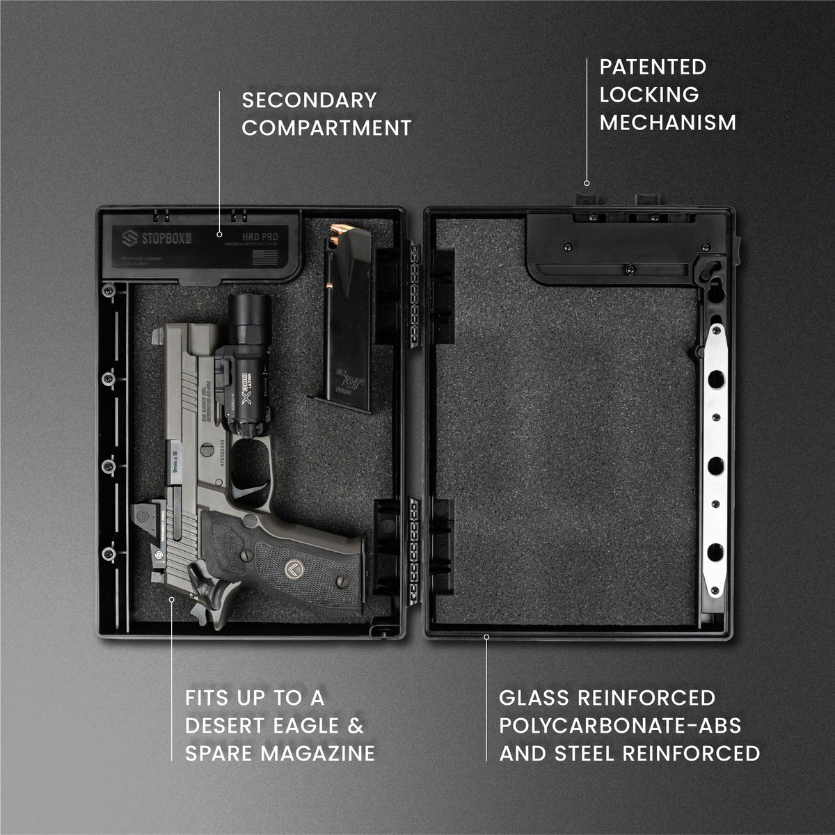 STOPBOX Gun Safe Alternative - Tactical Handgun Storage, Instant Access Portable Gun Case, TSA Compliant Gun Lock Box for Quick Handgun Access | Black - 2PK (Full-Size Only)