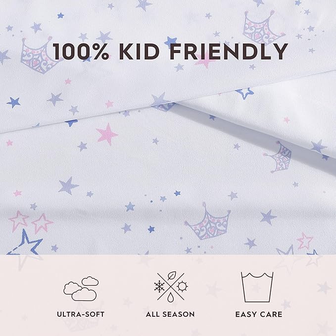 Laura Ashley Kids - Twin XL Sheet Set, Soft & Wrinkle-Resistant Toddler Bedding Set, Deep Pockets, Girl Bed Sheets with Matching Fitted Sheet & Pillowcase (Dancing Stars Purple)