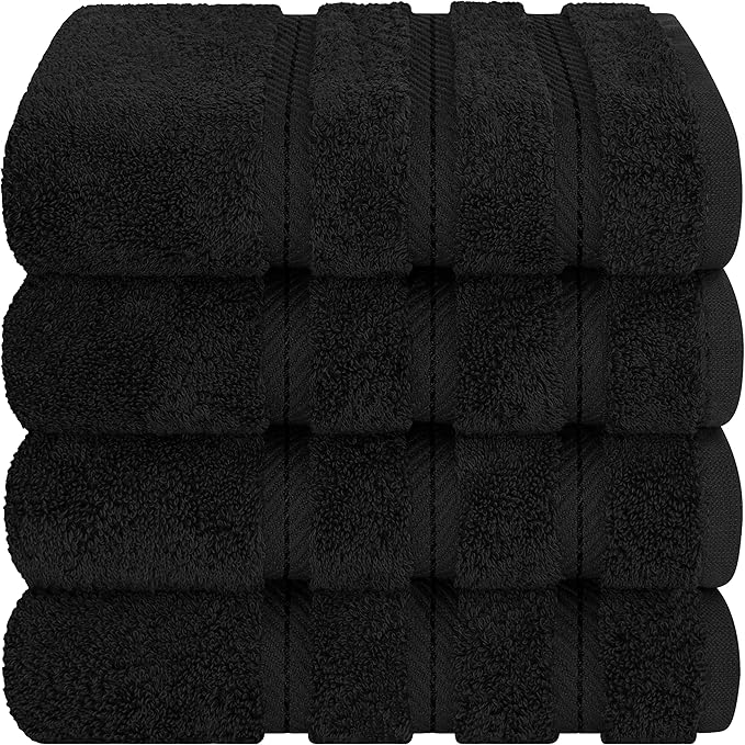 American Soft Linen Luxury Hand Towels for Bathroom, 600 GSM 100% Cotton Turkish 4 Piece Hand Towel Set, 600 GSM Hand Face Towels for Kitchen, Black Hand Towels