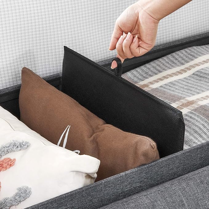 SONGMICS 43 Inches Folding Storage Ottoman Bench, Set of 2, Storage Chest, Foot Rest Stool, Bedroom Bench with Storage, Dark Gray, ULSF431G01