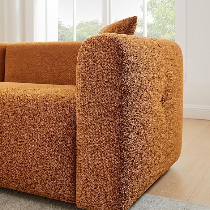 VANOMi Living Room Furniture Sets Include 95" Sofa & 42" Armchairs, Boucle Upholstered Oversized Couch with Pillows, Living Room Furniture Set for Bedroom Apartment (Curry, 1 Sofa+1 Chair)