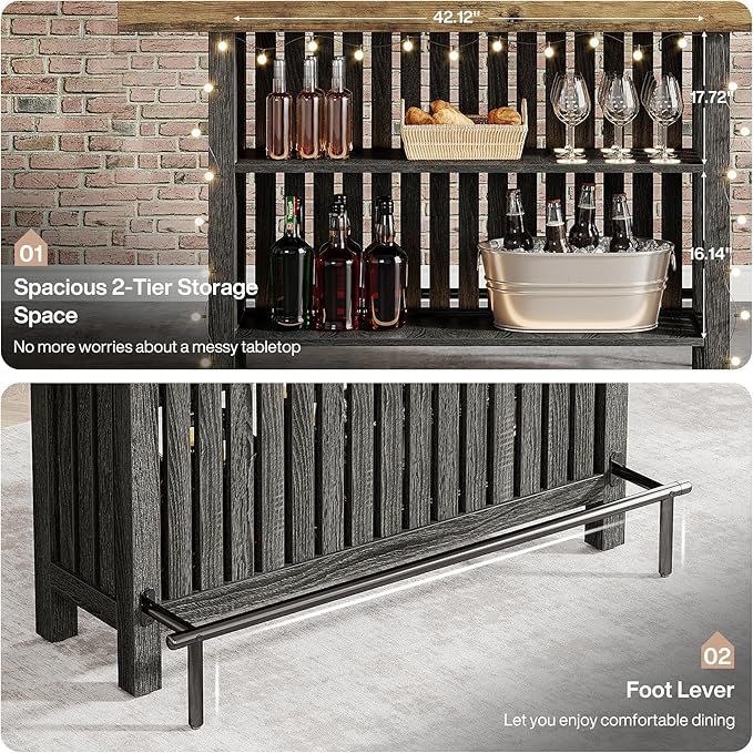 Tribesigns Bar Table with Storage Shelf, 63-Inch Large Mini Pub Table with Footrest, 2-Tier Modern Coffee Bar Cabinet Counter Height Table for Home Kitchen, Bistro, Dining Room, Living Room