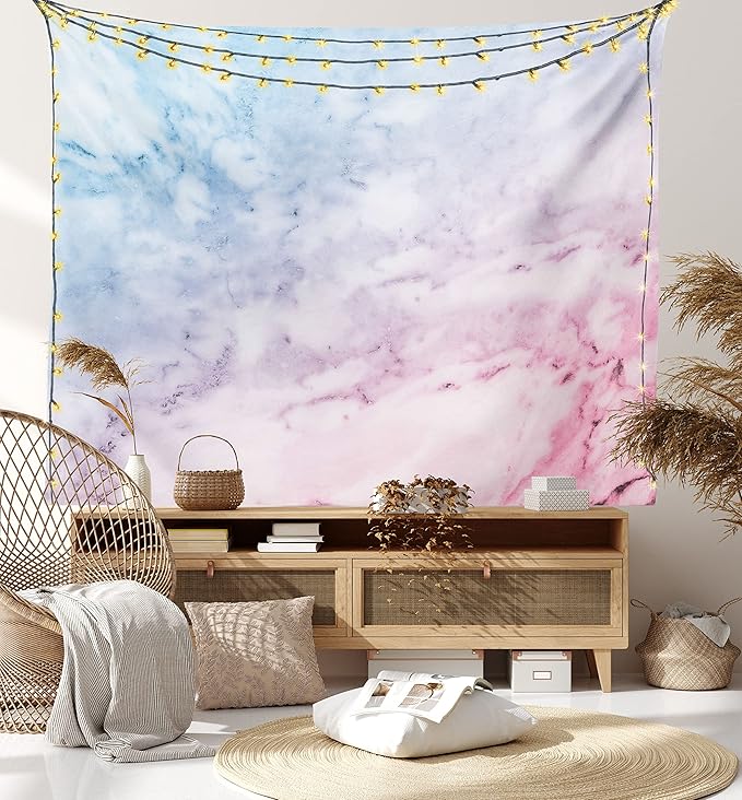 Ambesonne Marble Print Tapestry, Pastel Toned Cloudy Crack Lines Stained Antique Shabby Design, Fabric Wall Hanging Decor for Bedroom Living Room Dorm, 23" X 28", Pink