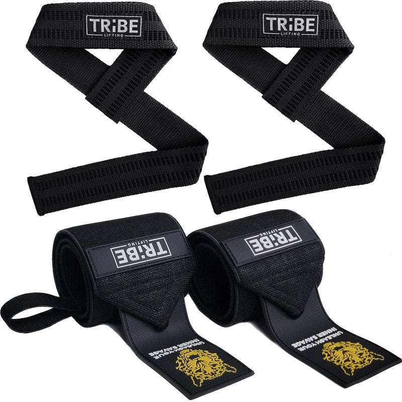 Tribe Lifting Wrist Wraps and Lifting Straps for Weightlifting - Heavy Duty Wrist Straps for Weightlifting Men - Gym Wrist Wraps for Bench Press, Deadlift Straps for Weight Lifting Accessories