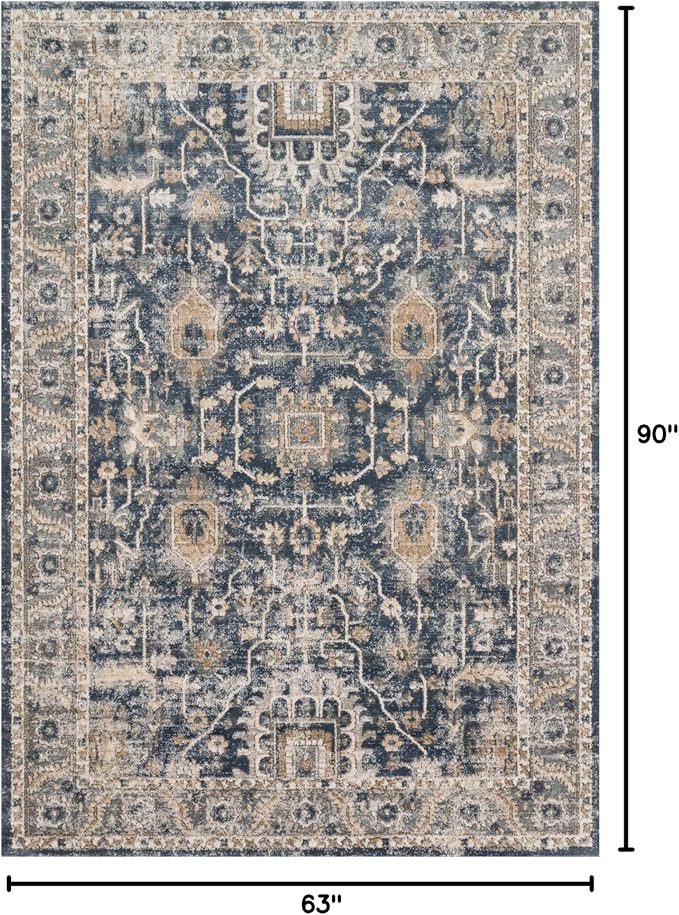 Loloi Teagan Collection TEA-03 Denim/Pebble 5'-3" x 7'-6" Area Rug, Large, Soft Neutral Rug, High-Traffic for Living Room, Bedroom, Home Office, Dining Area