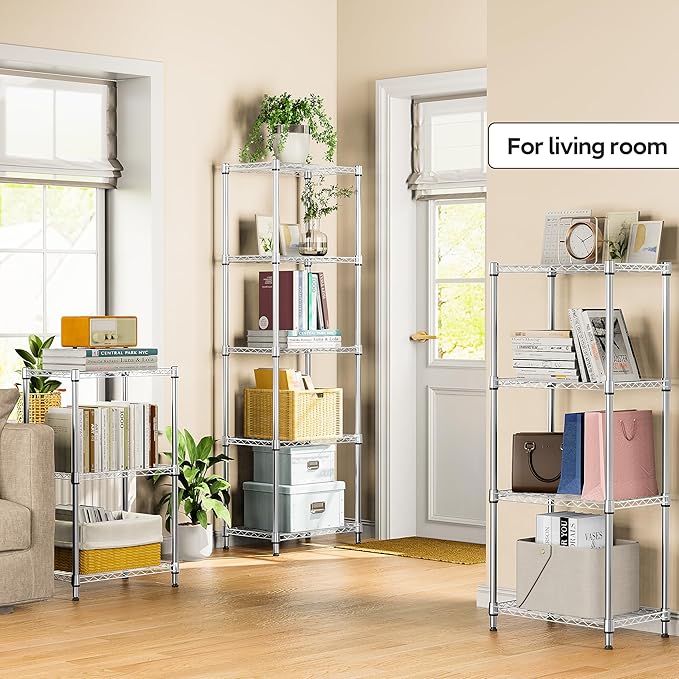4 Tiers Shelf Metal Storage Shelves Wire Rack Closet Organizers with Wheel for Garage Kitchen Bathroom Laundry Chrome 11.8" D x 17.7" W x 41.9" H