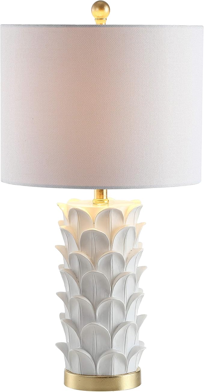 SAFAVIEH Lighting Collection Nico White/ Gold Leaf 25-inch Bedroom Living Room Home Office Desk Nightstand Table Lamp Set of 2 (LED Bulbs Included)