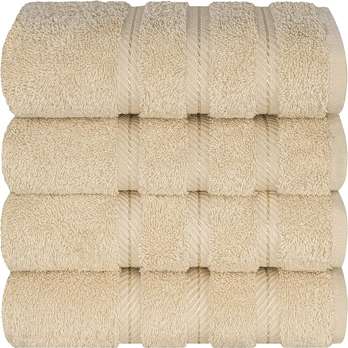 American Soft Linen Luxury Hand Towels for Bathroom, 600 GSM 100% Cotton Turkish 4 Piece Hand Towel Set, 600 GSM Hand Face Towels for Kitchen, Beige Hand Towels