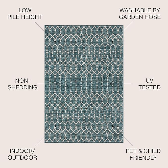 JONATHAN Y Moroccan Geometric Indoor Outdoor Area Rug 10X14 Teal/Gray, Ourika Textured Weave for Backyard, Patio, Porch, Easy-Cleaning, High Traffic, Pet-Friendly, Non-Shedding (SMB108C-14)