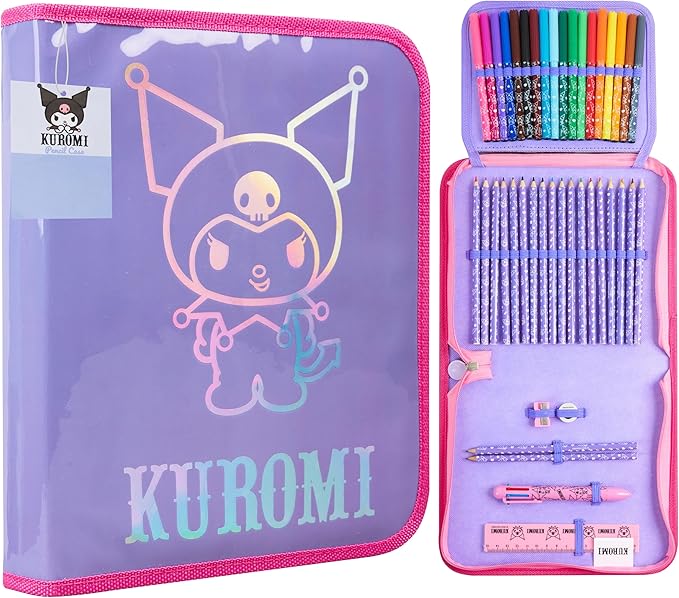 Hello Kitty Sanrio Pencil Case Kids Colored Pencils Markers Kawaii Kuromi Stationery Gifts for Kids (Purple Kuromi)