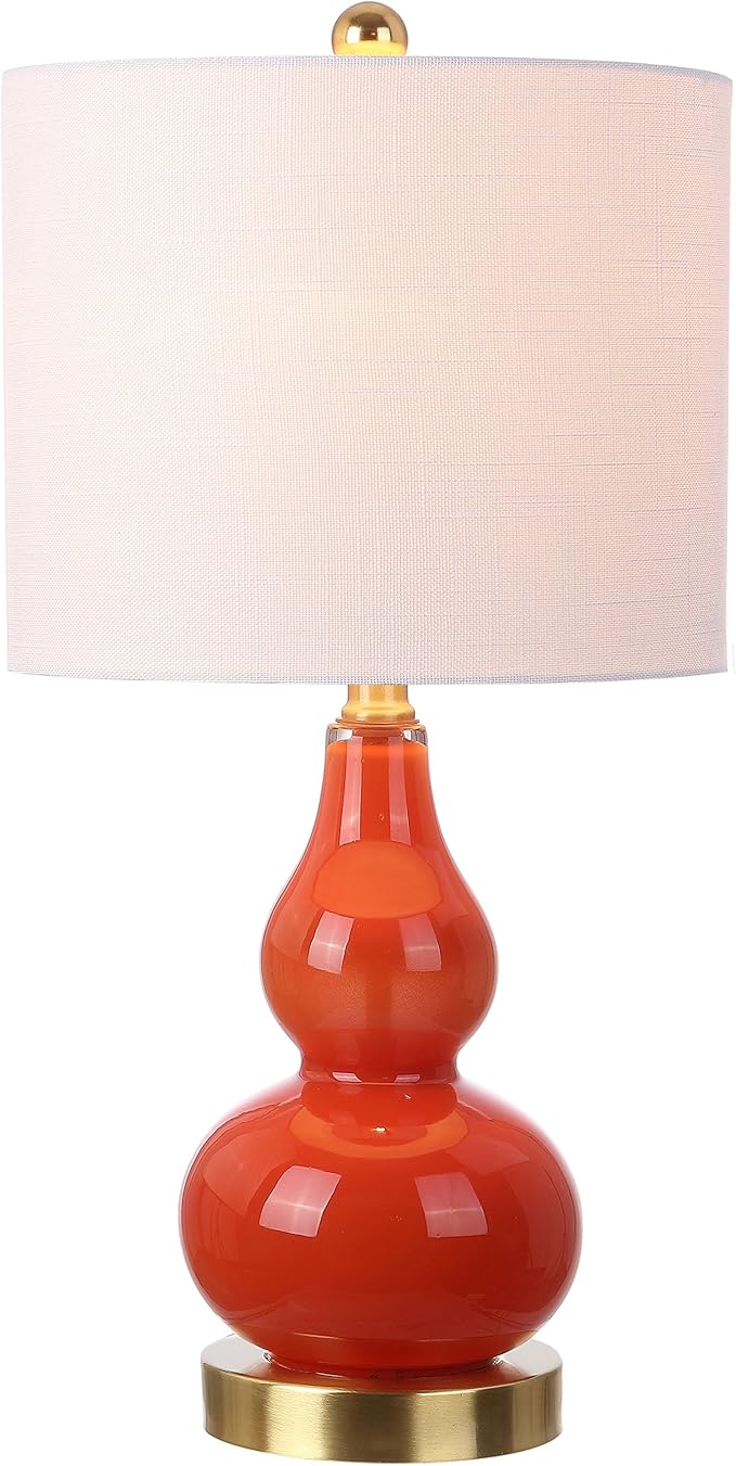 JONATHAN Y 20.5" Sunset Orange Glass Table Lamp, Modern Gourd Bedside Nightstand Lamp for Bedroom, Living Room, White Linen Shade, LED Bulb Included (JYL1028G)